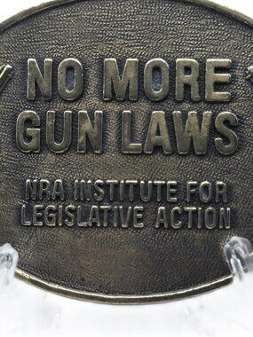 NORMAN FOUNDRY NRA No More Gun Laws  Brass Metal Belt Buckle 3.5" X 2"